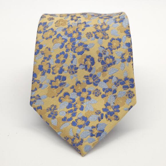 Jos A Bank Reserve Silk Tie Necktie Gold Ditsy Floral Preppy Business Corpcore - Picture 2 of 6